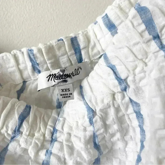 Madewell Seersucker One Shoulder Puff Sleeve Midi Dress Blue Stripe XXS NWT - Picture 6 of 7